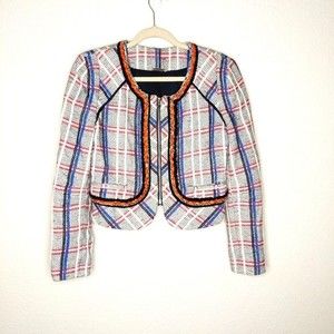 REBECCA MINKOFF Multi-Color Tweed Zip Blazer